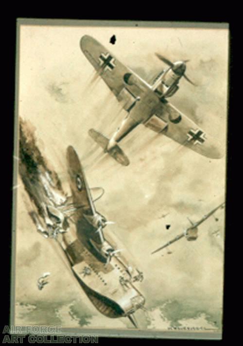 SUNDERLAND BOMBER ATTACKED BY A GERMAN FIGHTER